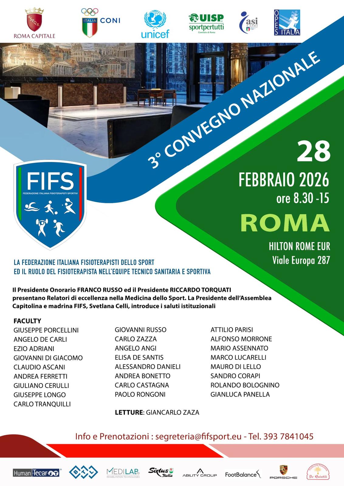 3° Convegno Nazionale FIFS: 
a Roma il grande evento sulla fisioterapia dello sport
