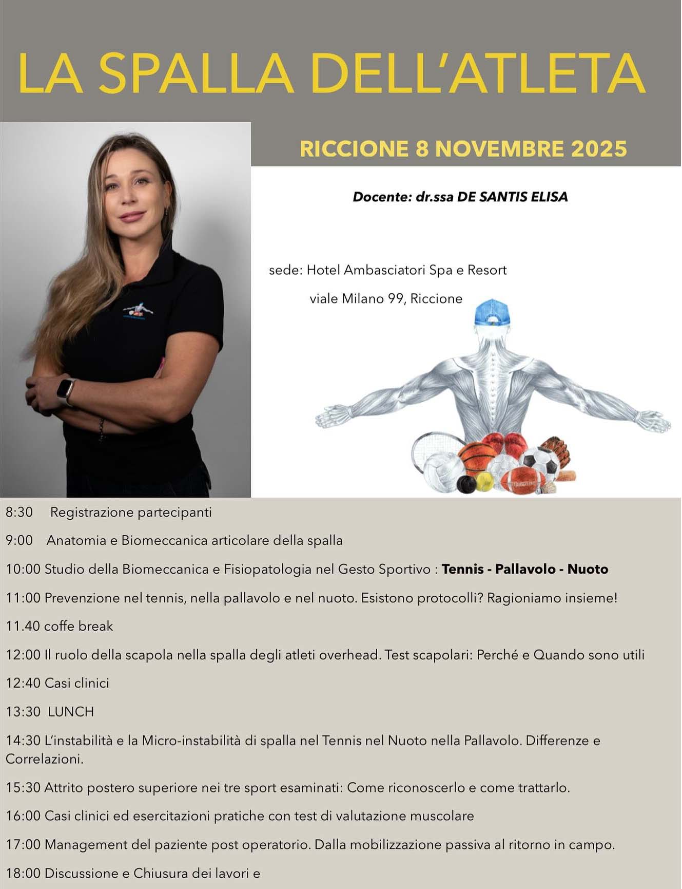 RICCIONE 8  NOVEMBRE 2025 - LA SPALLA DELL' ATLETA - DALLA CAMERA OPERATORIA RITORNARE ALL' ATTIVITÀ SPORTIVA