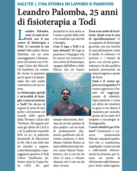 Leandro Palomba, titolare dell'Ambulatorio di Fisioterapia Palomba 
festeggia 25 anni di fisioterapia e dedizione alla comunità