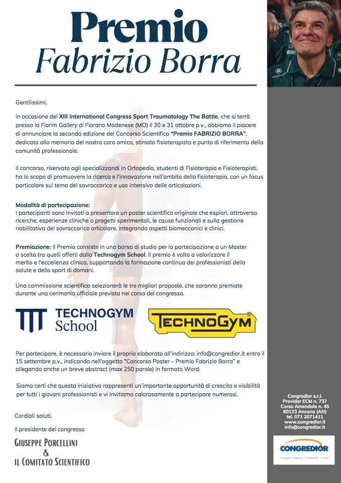 Premio Fabrizio Borra - XIII International Congress Sport Traumatology The Battle 2026